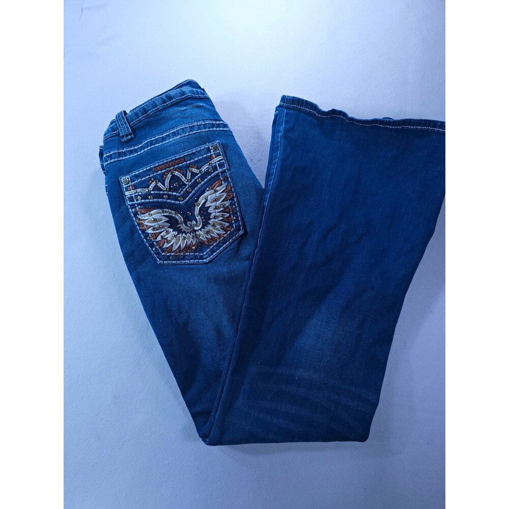 VTG Y2K Y Jeans Los Angeles Bling Rhinestone Wing Pocket Flare Jeans 15/16